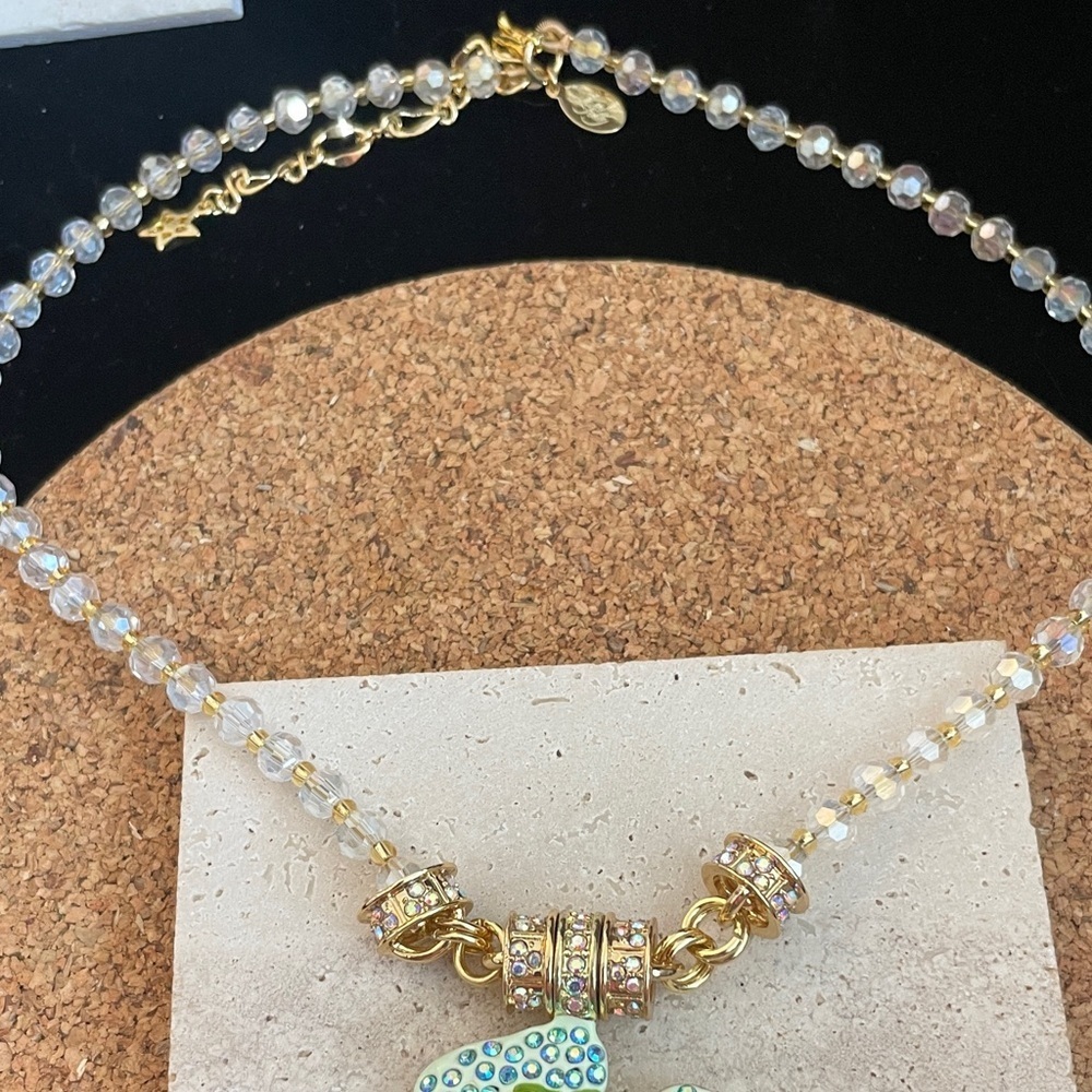 Kirks Folly Crystal Shamrock Clover Necklace Green Blue Lucky Charm Statement - Picture 2 of 6